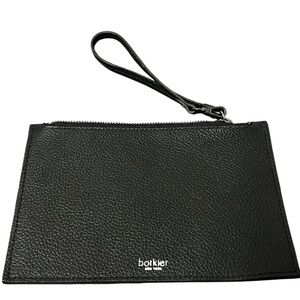 Botkier Black Leather Wristlet Clutch Zip Top Logo Detail Small